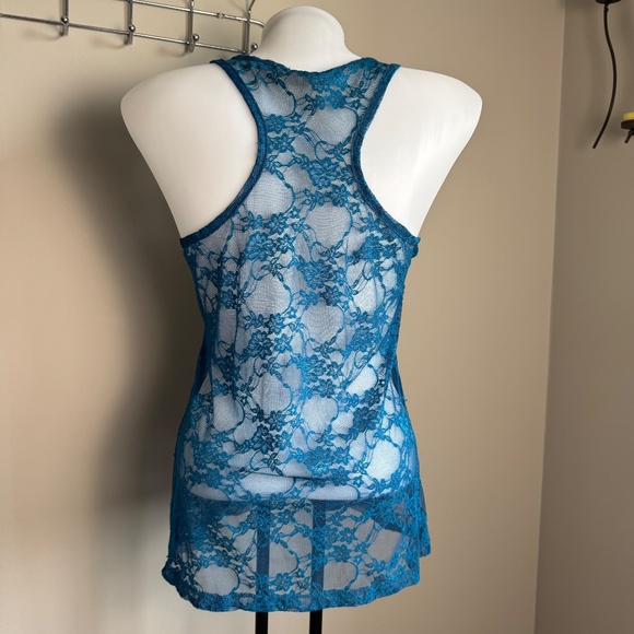Zenana Outfitters Women's Sheer Lace Tank Top Blue‎ Size M Layering Festival - Picture 4 of 11